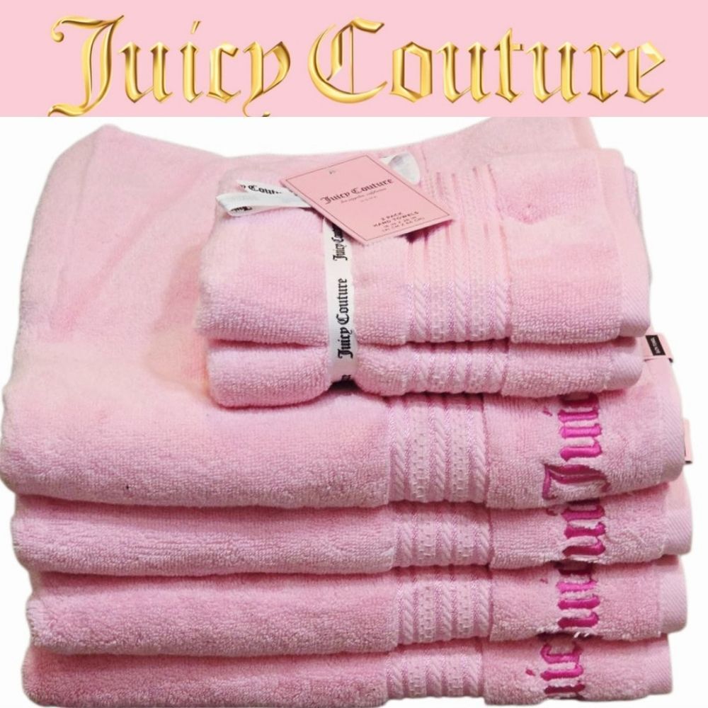 Juicy Couture Home Juicy Embrodried Logo Plush Oversized Bath & Hand Towel Set-
